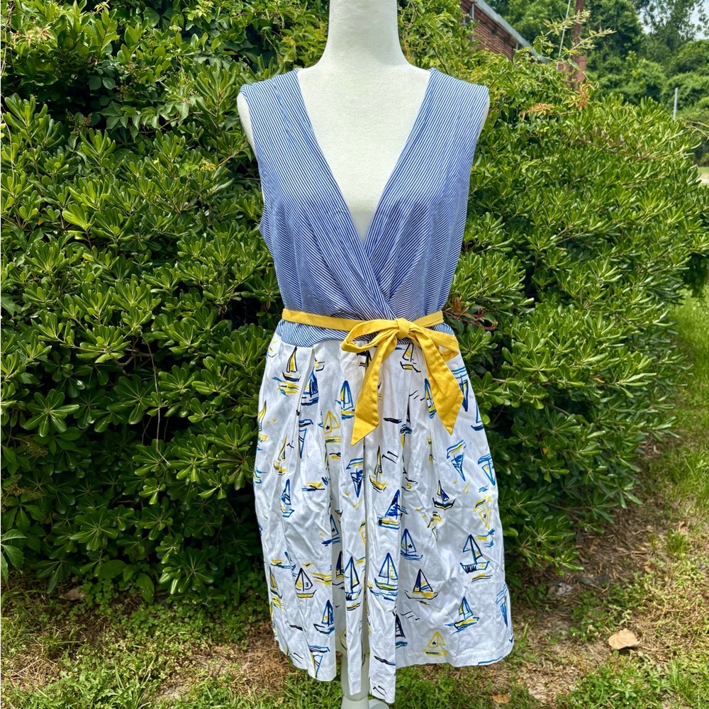 Chetta B Nautical Sailboat Print Dress | Size 14 | Coastal Grandmother Vibes